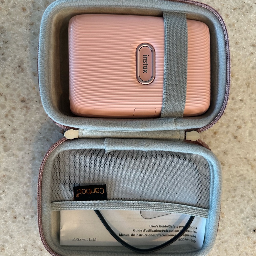 Instax Pink Portable Photo Printer with Carry Case and charger